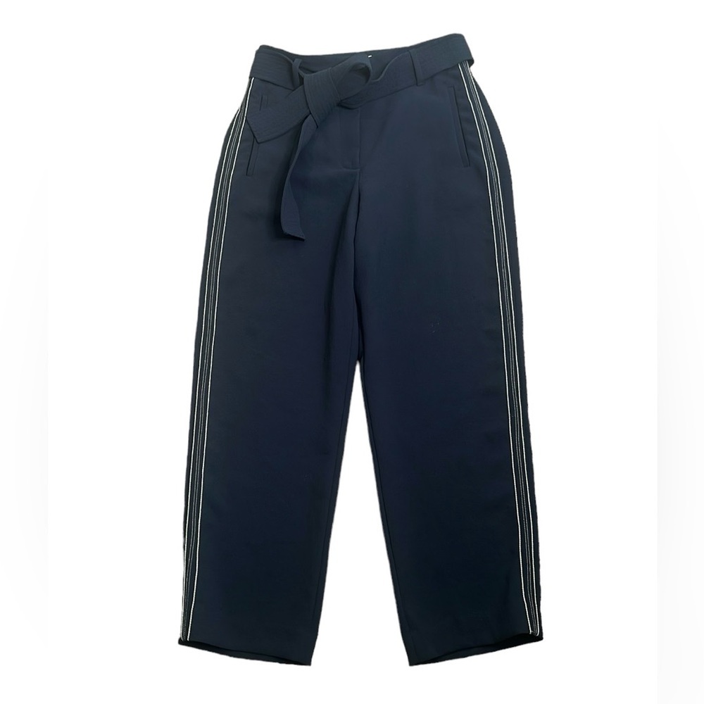 Artizia Wilfred jallade crepe navy blue pants size 8 belted high waist pockets